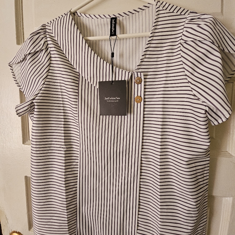 Striped Blouse Cap Sleeves Size M